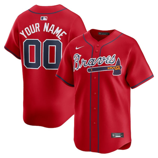 Custom Atlanta Braves Alternate Jersey - Red baseball jersey product view 1