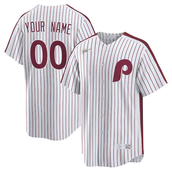 Custom Philadelphia Phillies Cooperstown Throwback Jersey – White baseball jersey product view 1