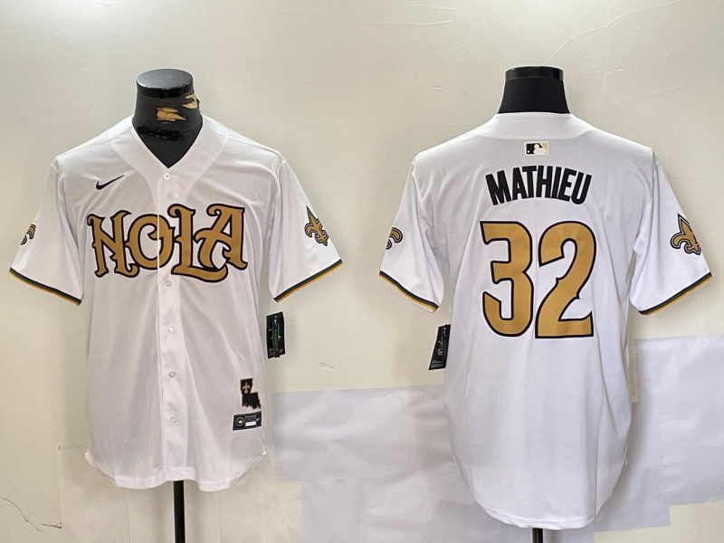 Men's New Orleans Saints Tyrann Mathieu #32 White Game Jersey1 football jersey product view 1