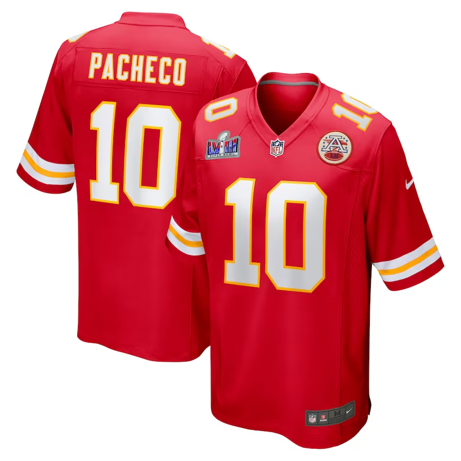 Men's Kansas City Chiefs Isiah Pacheco #10 Red Super Bowl LVIII Game Jersey1 football jersey product view 1
