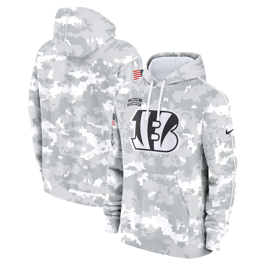 Men's Cincinnati Bengals Arctic Camo 2024 Salute to Service Club Fleece Pullover Hoodie1 football jersey product view 1