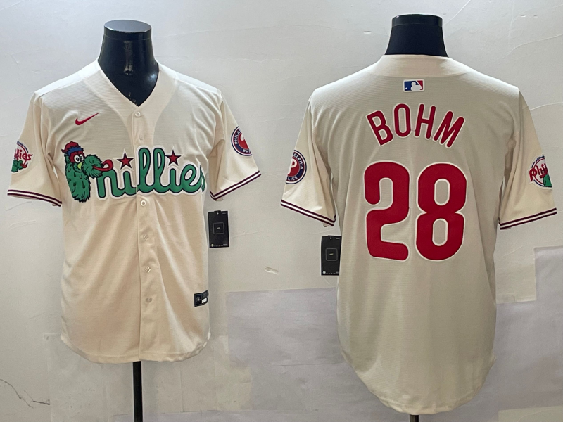 Men's Philadelphia Phillies Alec Bohm #28 Cream Replica Player Jersey1 baseball jersey product view 1