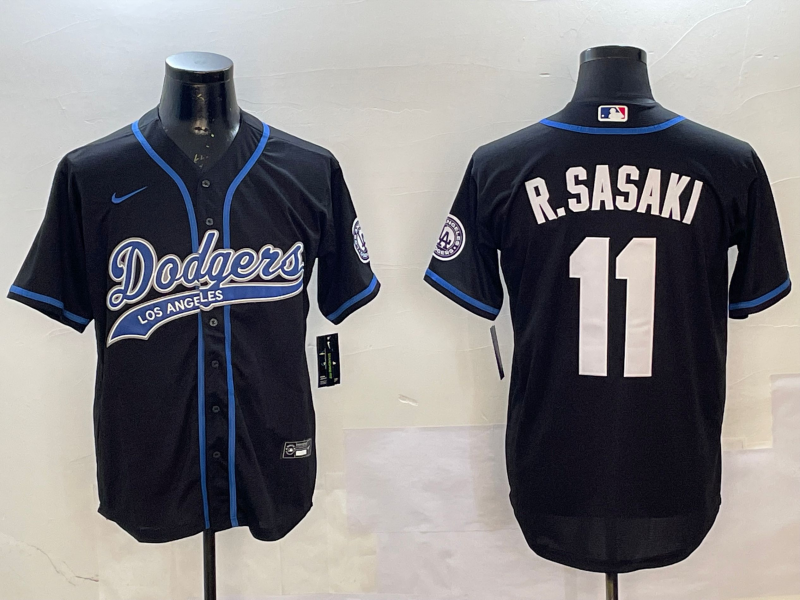Men's Los Angeles Dodgers Roki Sasaki #11 Black Team Player Jersey1 baseball jersey product view 1