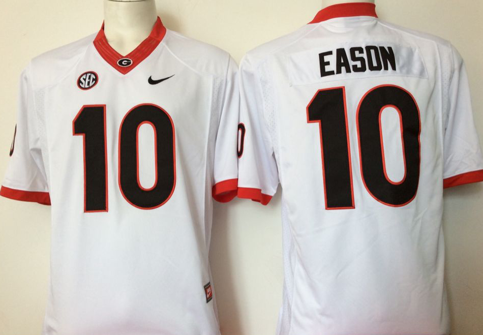 Men's Georgia Bulldogs Jacob Eason #10 White Player Game Jersey sports jersey product view 1
