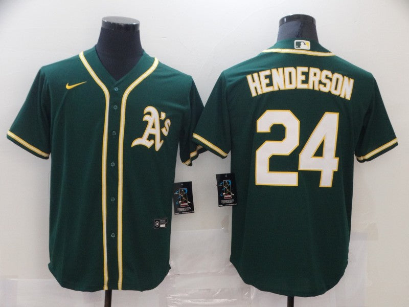 Men's Oakland Athletics Rickey Henderson #24 Green Replica Baseball Jersey1 baseball jersey product view 1