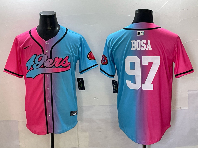 Men's San Francisco 49ers Nick Bosa #97 Pink/Blue Game Jersey football jersey product view 1
