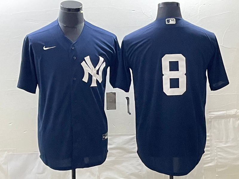 Men's New York Yankees Yogi Berra #8 Navy Replica Player Name Jersey1 baseball jersey product view 1