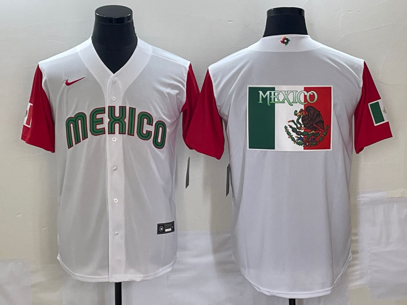 Men's 2023 World Baseball Classic Mexico White/Red Jersey1 baseball jersey product view 1