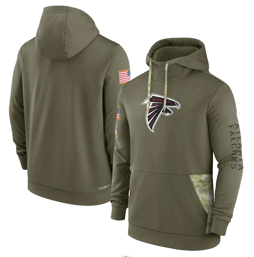 Men's Atlanta Falcons Olive 2022 Salute to Service Therma Performance Pullover Hoodie1 football jersey product view 1