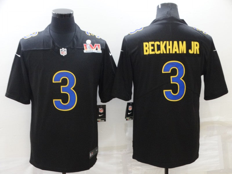 Men's Los Angeles Rams Odell Beckham Jr. #3 Black Super Bowl LVI Game Fashion Jersey1 football jersey product view 1