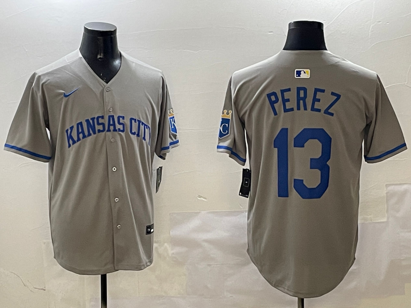 Men's Kansas City Royals Salvador Perez #13 Gray Limited Player Jersey1 baseball jersey product view 1