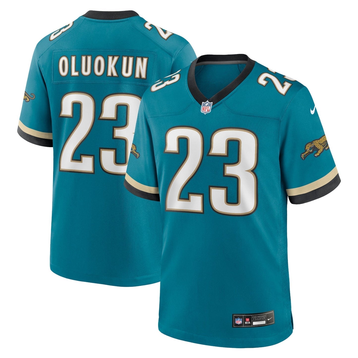 Foye Oluokun Jacksonville Jaguars Nike Prowler Throwback Game Jersey - Teal football jersey product view 1