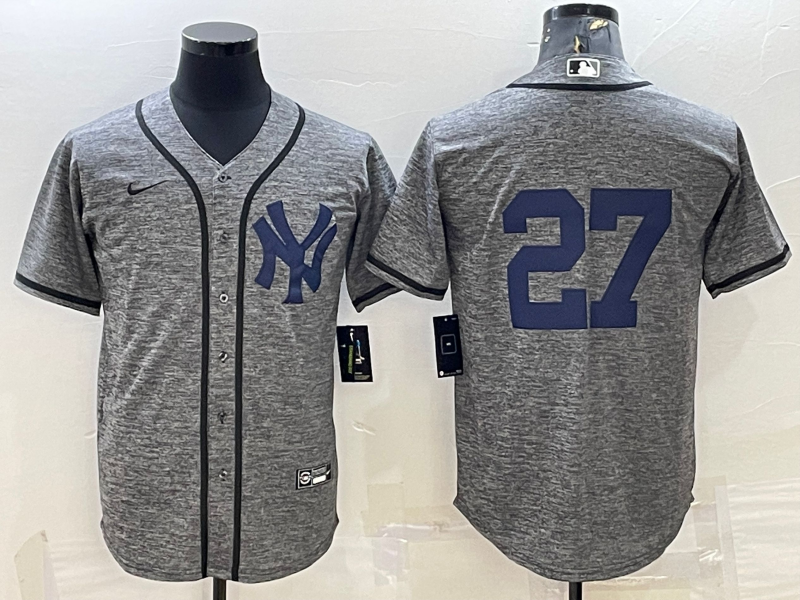 Men's New York Yankees Giancarlo Stanton #27 Gray Replica Game Name Jersey1 baseball jersey product view 1