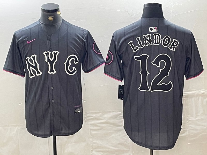 Men's New York Mets Francisco Lindor #12 Graphite 2024 City Connect Limited Player Jersey1 baseball jersey product view 1