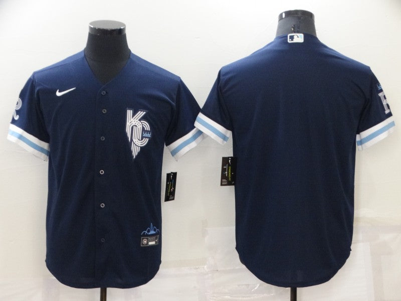 Men's Kansas City Royals Navy 2022 City Connect Replica Blank Jersey1 baseball jersey product view 1