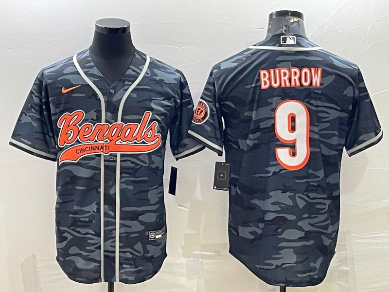 Men's Cincinnati Bengals Joe Burrow #9 Grey Camouflage Fashion Game Jersey2 football jersey product view 1