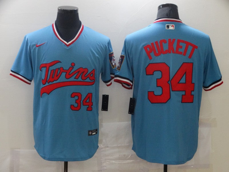 Men's Minnesota Twins Kirby Puckett #34 Blue Replica Player Jersey1 baseball jersey product view 1