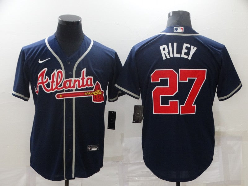 Men's Atlanta Braves Austin Riley #27 Navy Replica Player Jersey1 baseball jersey product view 1