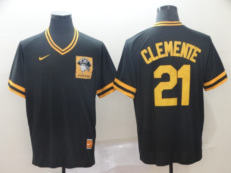 Men's Pittsburgh Pirates Roberto Clemente #21 Black Replica Game Jersey1 baseball jersey product view 1