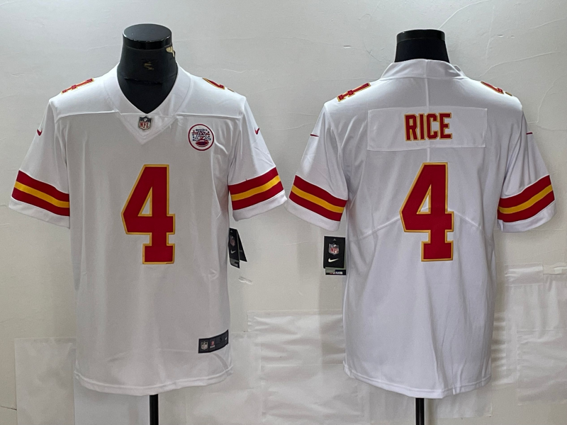 Men's Kansas City Chiefs Rashee Rice #4 White Game Jersey1 football jersey product view 1