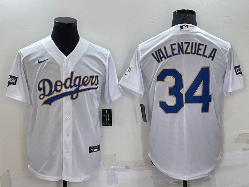 Men's Los Angeles Dodgers Fernando Valenzuela #34 White Replica Game Jersey1 baseball jersey product view 1