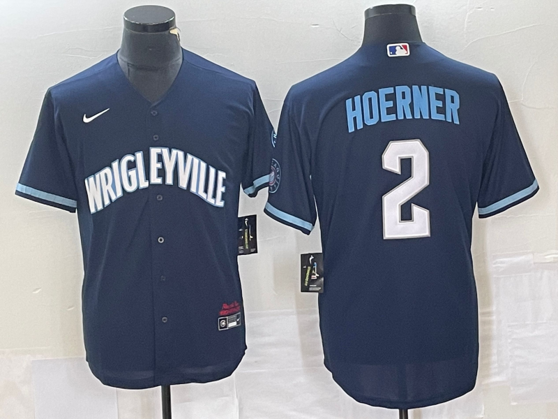 Men's Chicago Cubs Nico Hoerner #2 Navy City Connect Replica Player Jersey1 baseball jersey product view 1