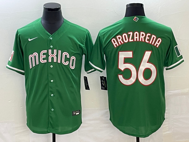 Men's 2023 World Baseball Classic #56 Randy Arozarena Mexico Green Jersey1 baseball jersey product view 1