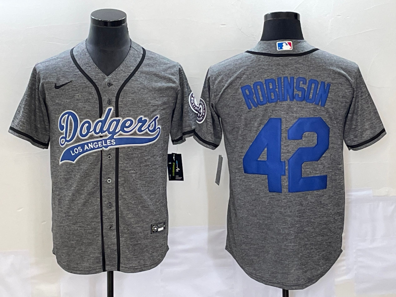 Men's Los Angeles Dodgers Jackie Robinson #42 Gray Game Jersey1 Joint Edition baseball jersey product view 1