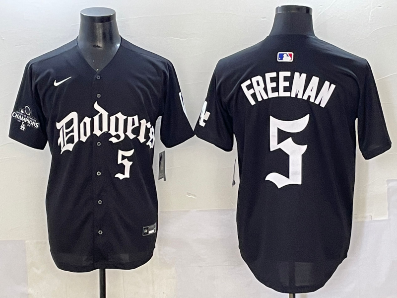 Men's Los Angeles Dodgers Freddie Freeman #5 Black Player Jersey baseball jersey product view 1