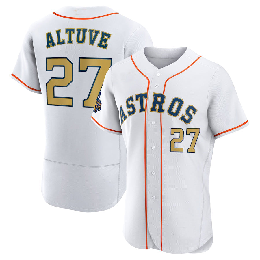 #27 Jose Altuve Houston Astros 2023 White gold collection replica player Stitches Baseball Jerseys baseball jersey product view 1