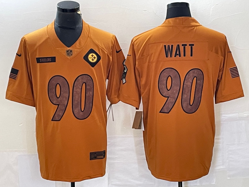 Men's Pittsburgh Steelers T.J. Watt #90 Brown 2023 Salute To Service Limited Jersey1 football jersey product view 1