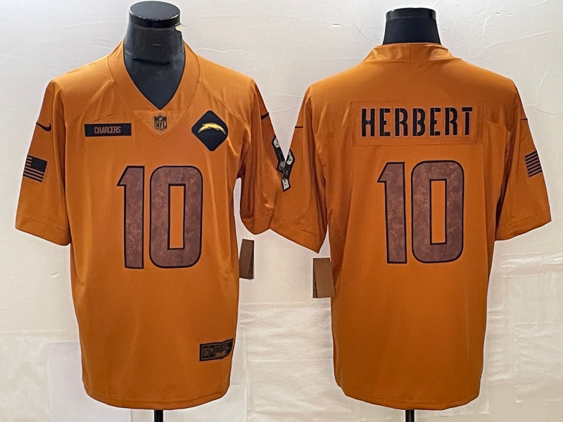 Men's Los Angeles Chargers Justin Herbert #10 Brown 2023 Salute To Service Limited Jersey1 football jersey product view 1