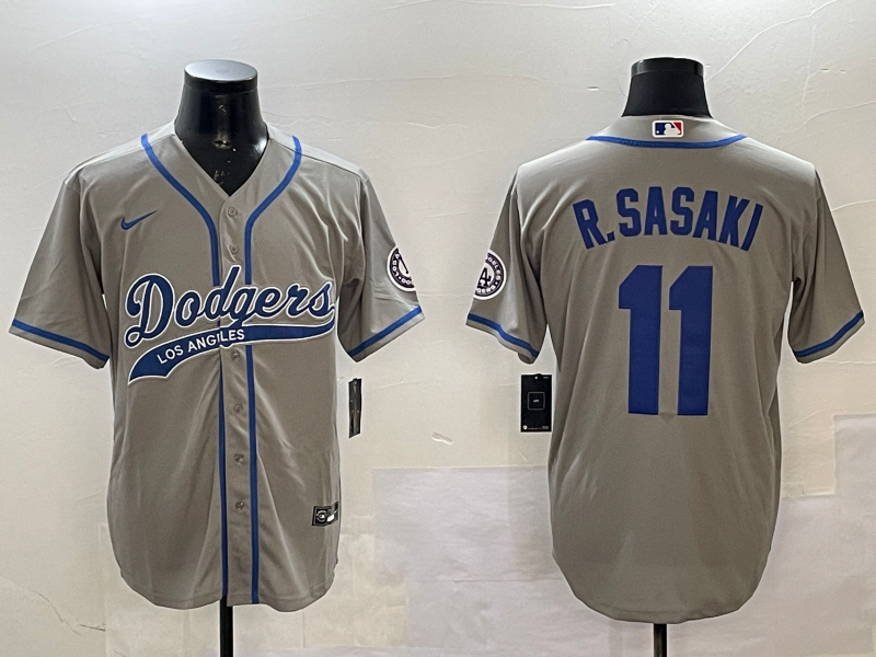 Men's Los Angeles Dodgers Roki Sasaki #11 Gray Player Jersey1 baseball jersey product view 1