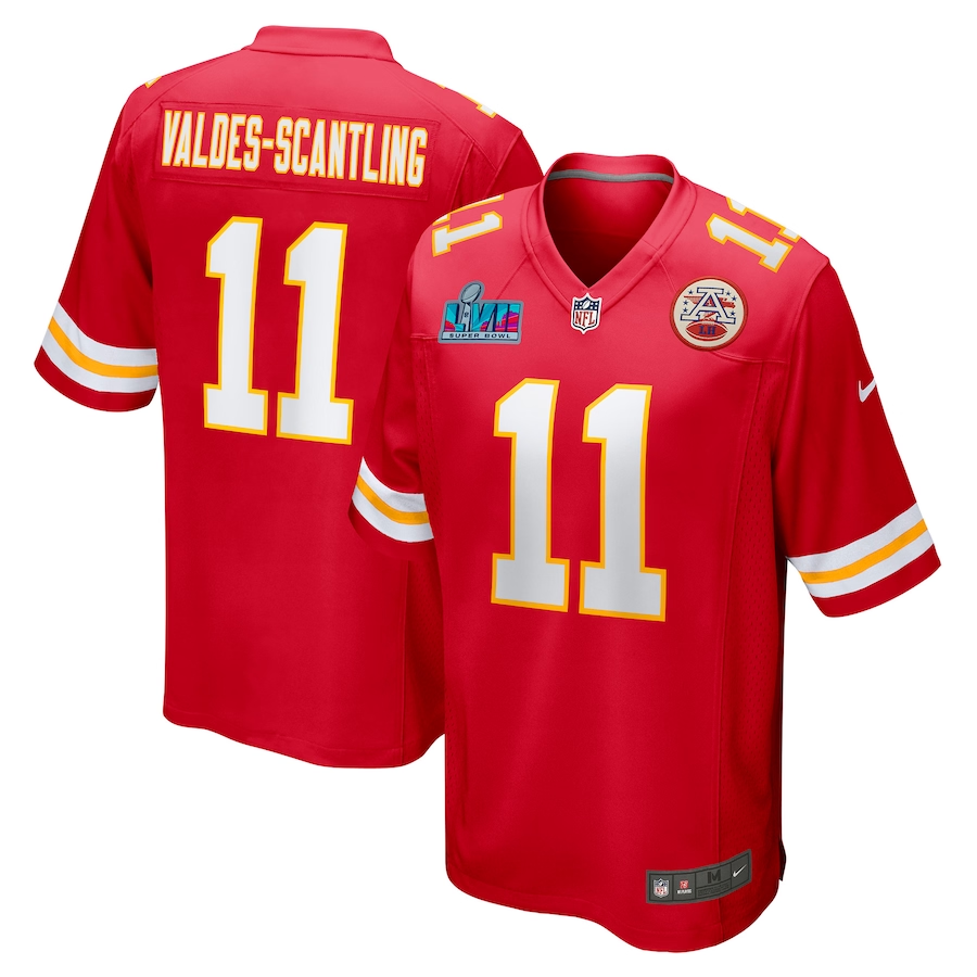 Men's Kansas City Chiefs Marquez Valdes-Scantling #11 Red Super Bowl LVII Patch Game Jersey1 football jersey product view 1