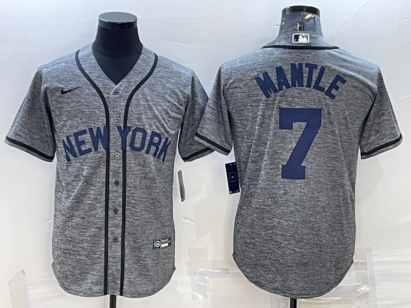 Men's New York Yankees Mickey Mantle #7 Gray Replica Player Jersey1 baseball jersey product view 1
