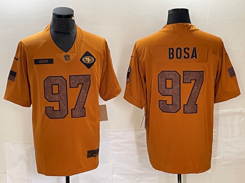 Men's San Francisco 49ers Nick Bosa #97 Brown 2023 Salute To Service Retired Player Limited Jersey1 football jersey product view 1