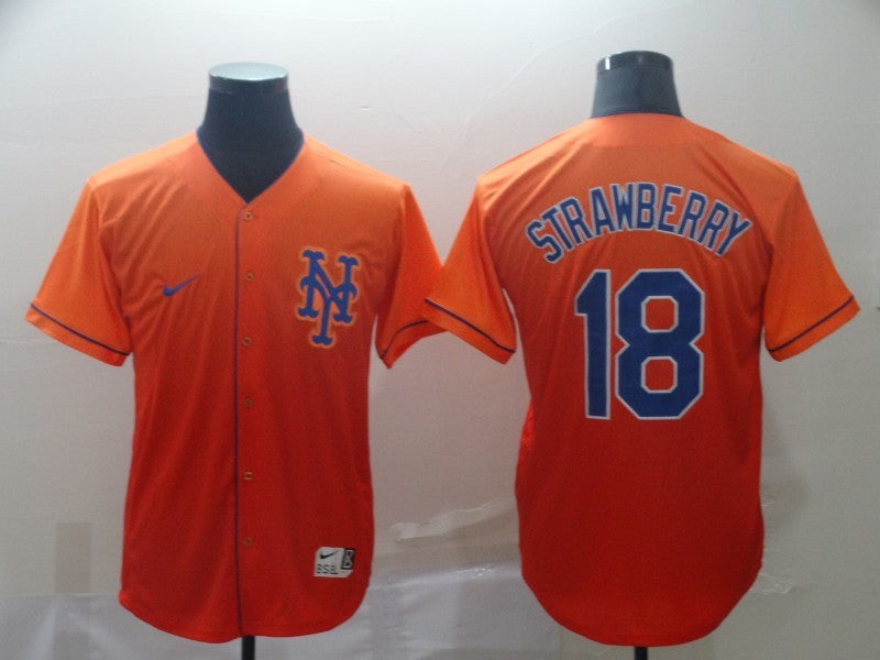 Men's New York Mets Darryl Strawberry #18 Orange Replica Baseball Jersey1 baseball jersey product view 1
