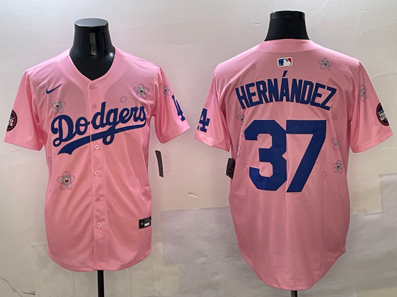 Men's Los Angeles Dodgers Teoscar Hernandez #37 Pink Player Game Jersey1 baseball jersey product view 1