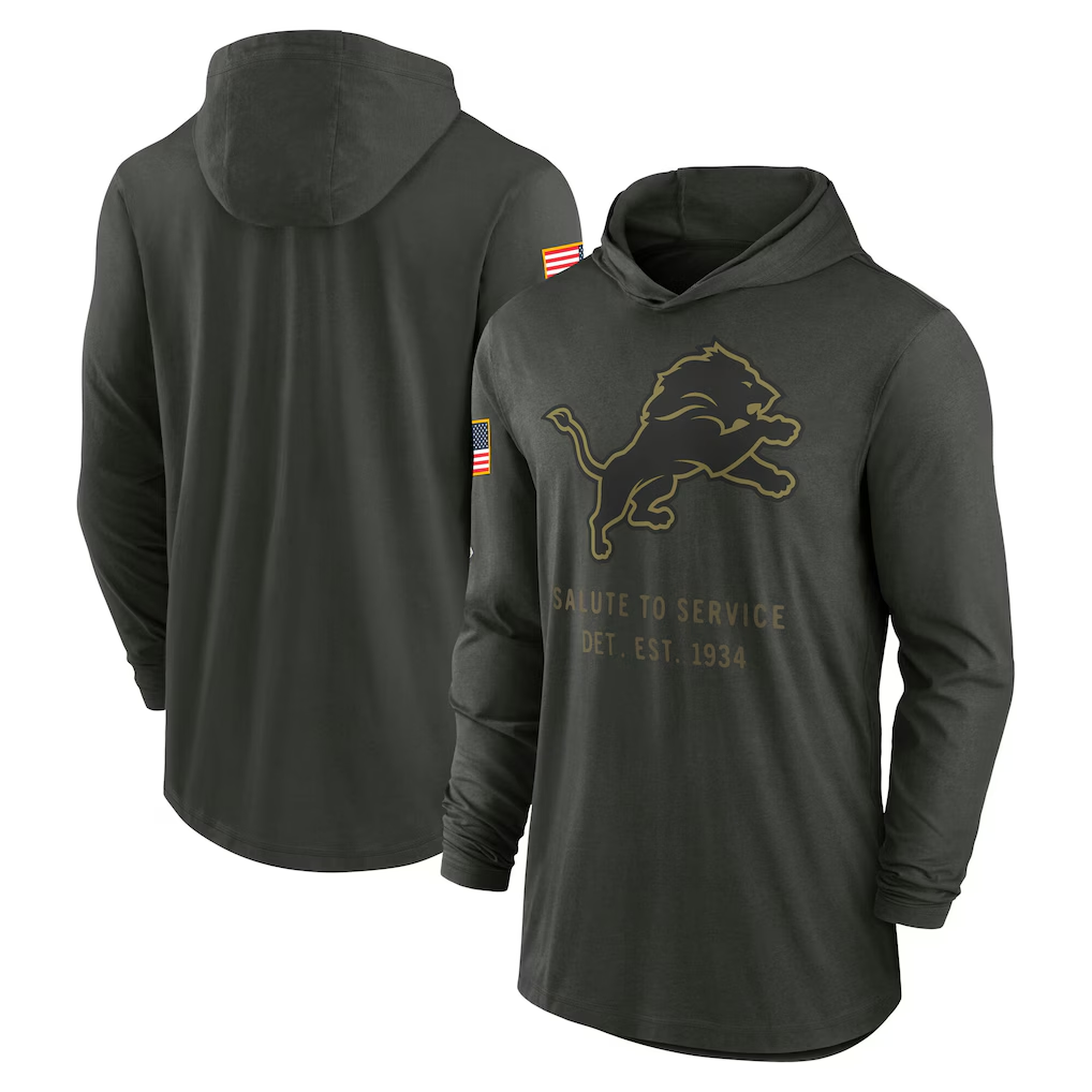 Men's Detroit Lions Forest Green 2025 Salute to Service Sideline Dri-FIT Lightweight Hooded Pullover football jersey product view 1
