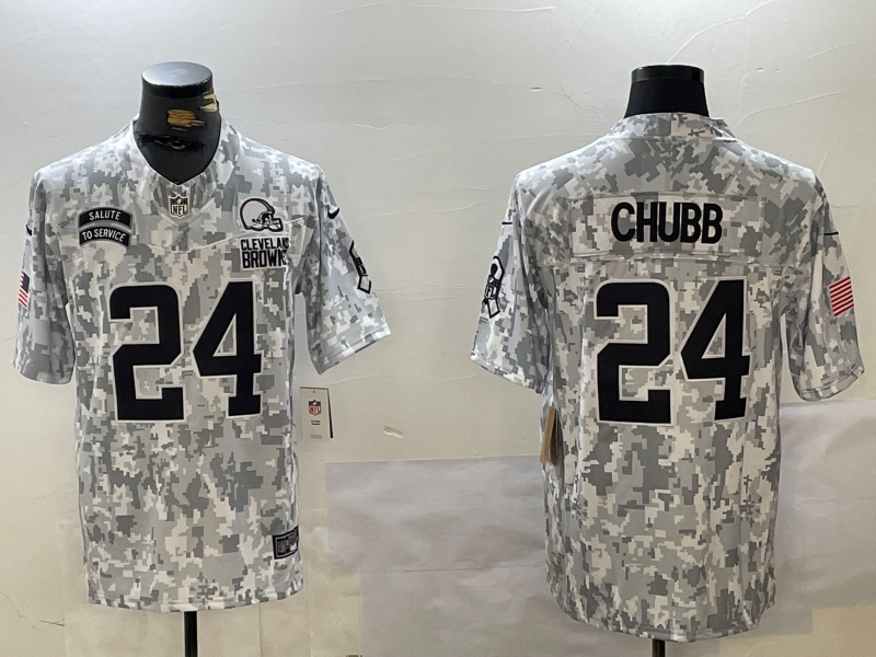 Men's Cleveland Browns Nick Chubb #24 Arctic Camo 2024 Salute to Service Limited Jersey1 football jersey product view 1
