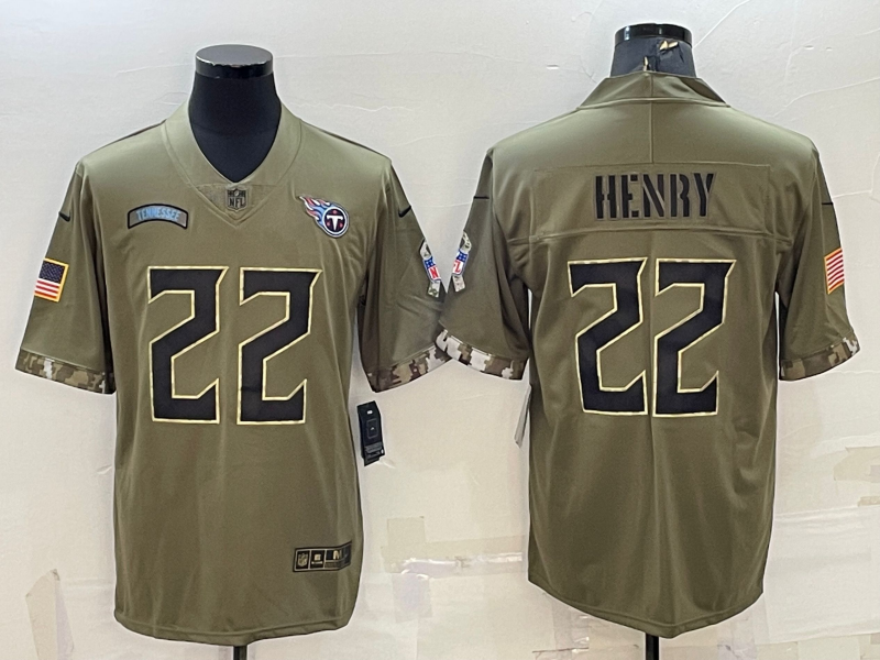 Men's Tennessee Titans Derrick Henry #22 Olive 2022 Salute To Service Player Limited Jersey1 football jersey product view 1