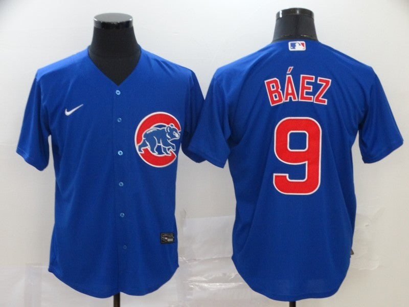 Men's Chicago Cubs Javier Baez #9 Blue Replica Baseball Jersey1 baseball jersey product view 1