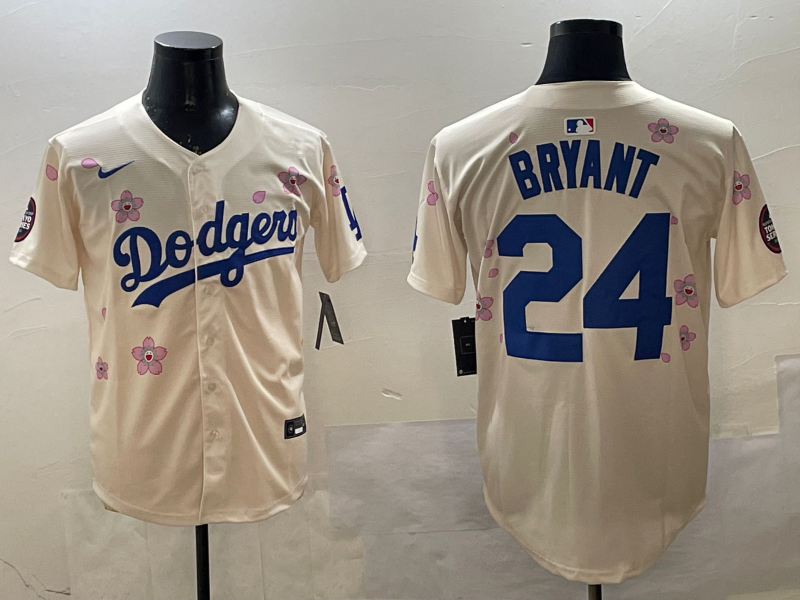 Men's Los Angeles Dodgers Kobe Bryant #24 Cream Alternate Replica Player Jersey1 basketball jersey product view 1