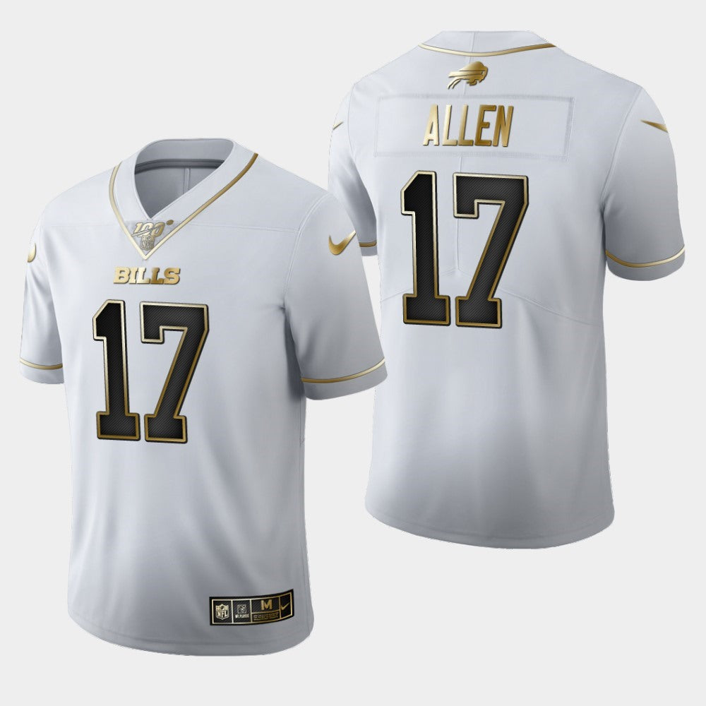 Men's Buffalo Bills #17 Josh Allen White 2019 100th Season Golden Edition Limited Stitched NFL Jersey football jersey product view 1