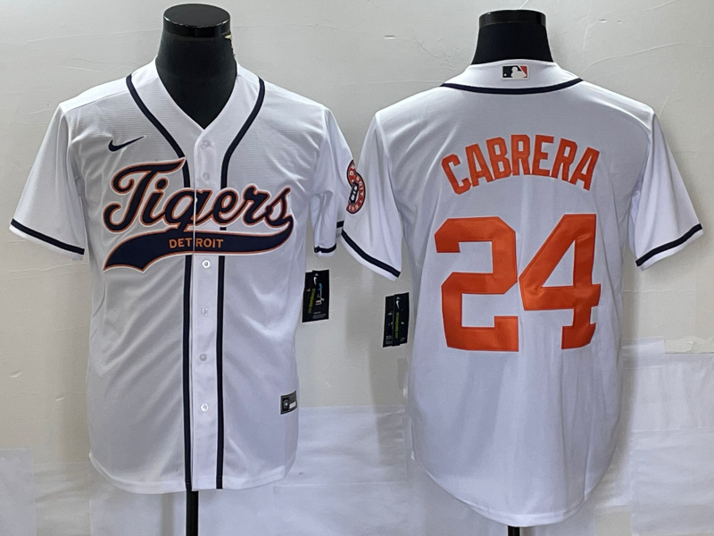 Men's Detroit Tigers Miguel Cabrera #24 White Replica Player Jersey1 Joint Edition baseball jersey product view 1