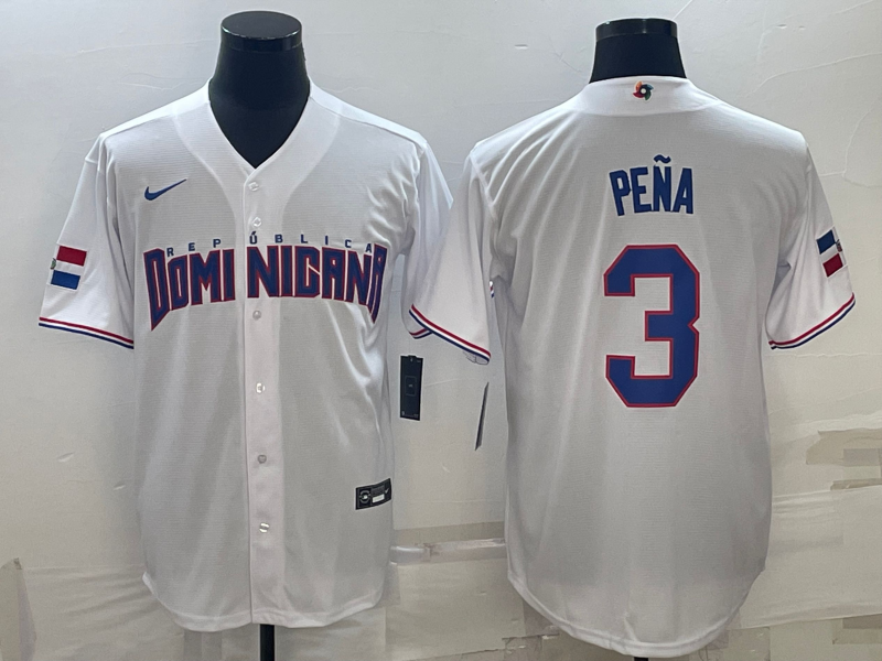 Men's 2023 World Baseball Classic #3 Jeremy Pena Dominican Republic White Jersey1 baseball jersey product view 1