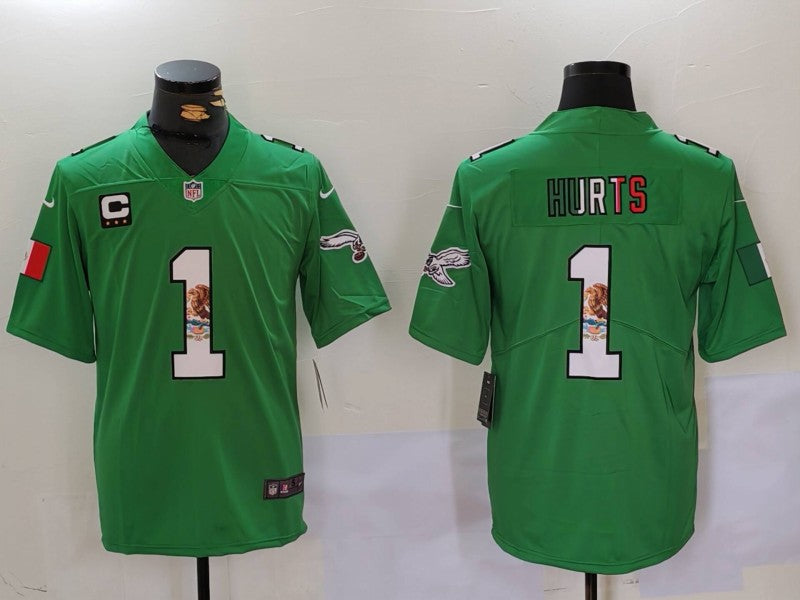 Men's Philadelphia Eagles Jalen Hurts #1 Kelly Green Alternate Game Jersey1 football jersey product view 1