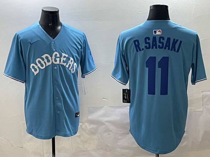 Men's Los Angeles Dodgers Roki Sasaki #11 Light Blue Replica Player Jersey1 baseball jersey product view 1