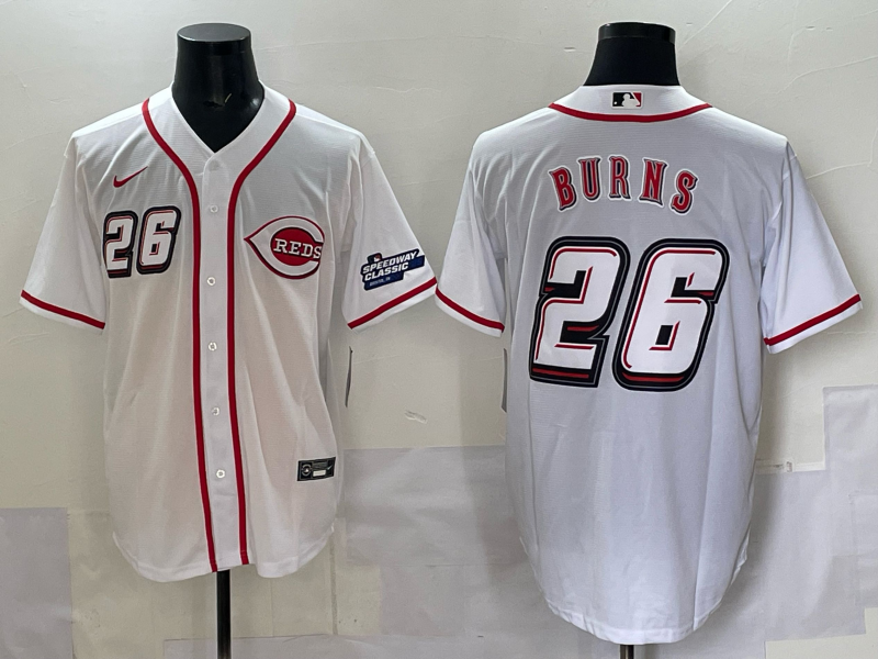 Men's Cincinnati Reds Chase Burns #26 White 2025 MLB Speedway Classic Home Replica Jersey baseball jersey product view 1