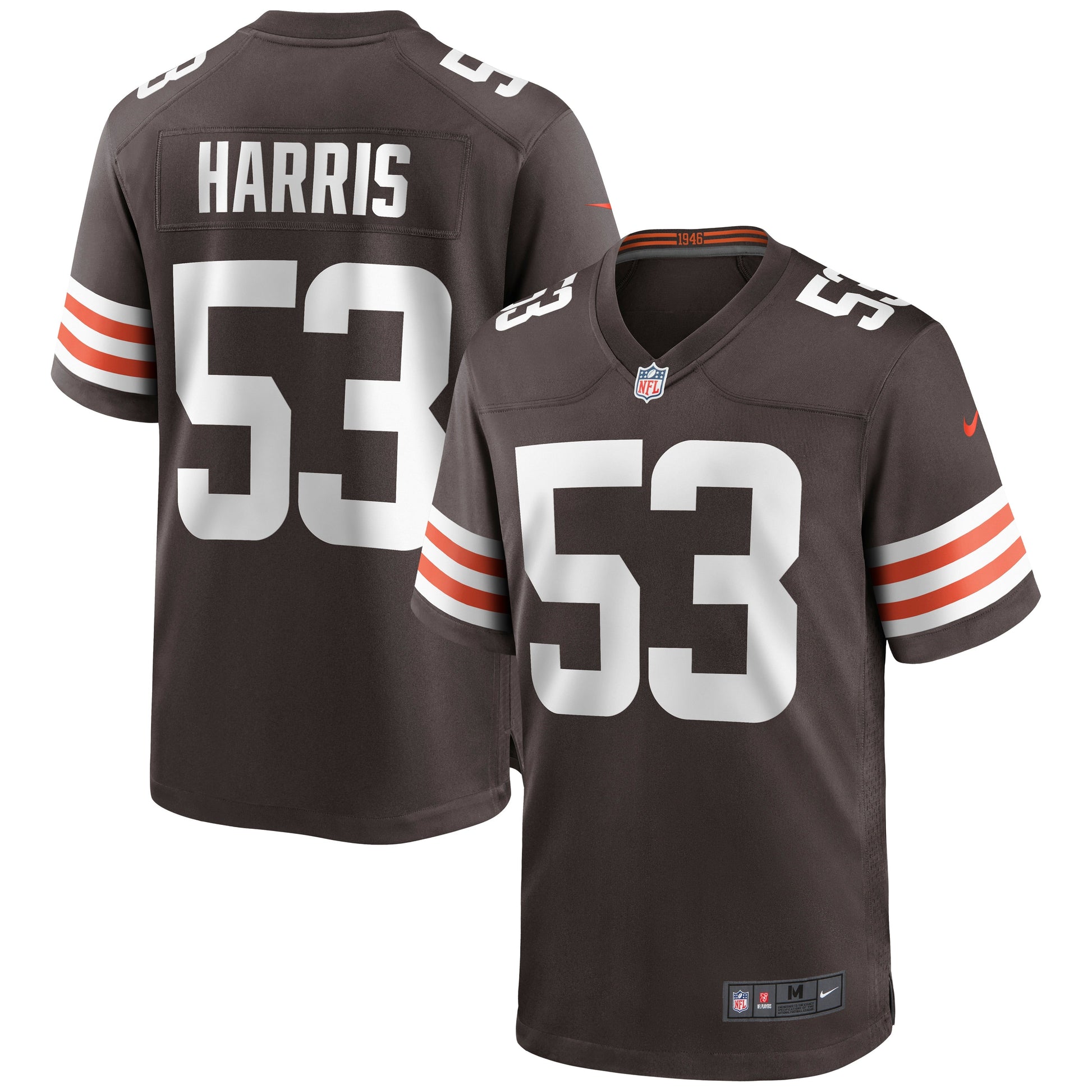 Nick Harris Cleveland Browns Nike Game Jersey - Brown football jersey product view 1